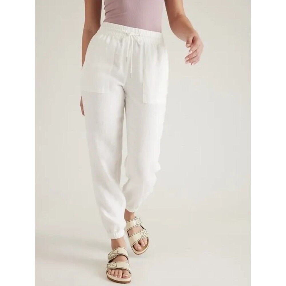 New Athleta 100% Linen Pants Joggers Size 22 White NWT Travel Resort Retreat